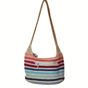 The Sak Multicolor Rainbow Striped Crochet Woven Hobo Bag